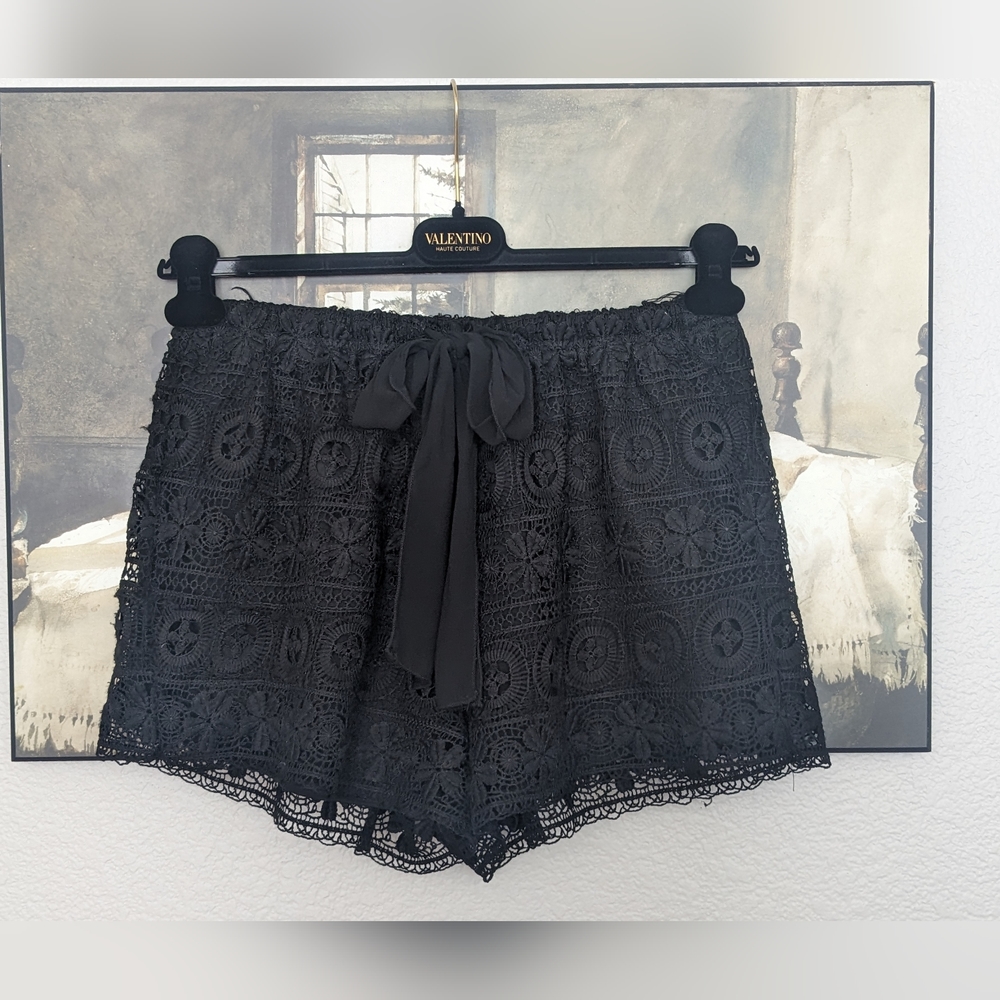 LILY WHITE BLACK LINED LACE BOW TIE DRAW STRING WAIST SHORTS SIZE LARGE EUC ❤